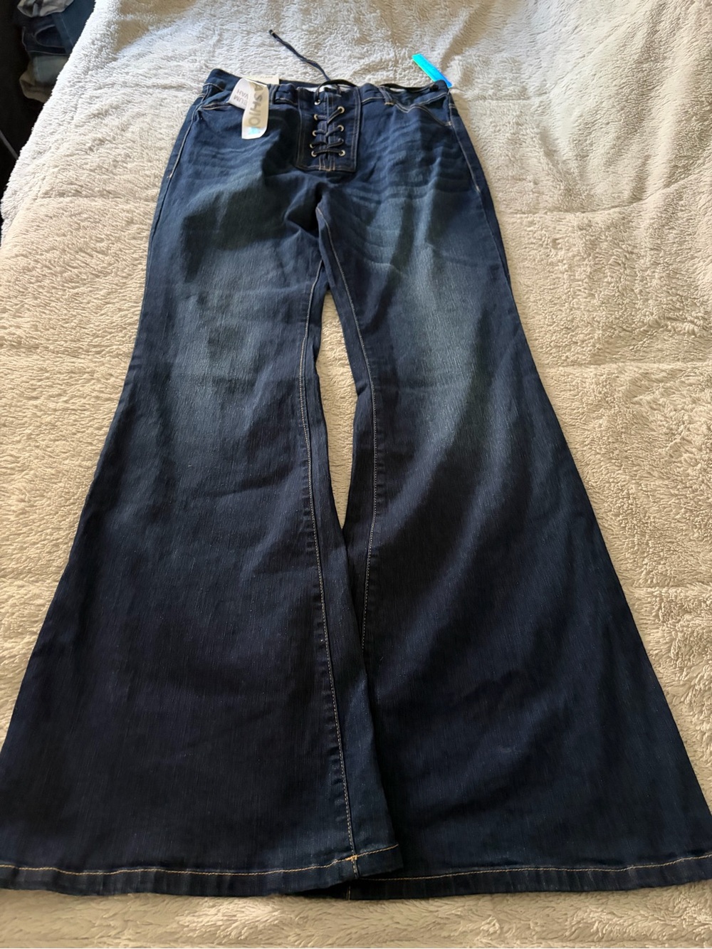 Tinseltown Indigo Lace-Up Waist Bootcut Jeans
